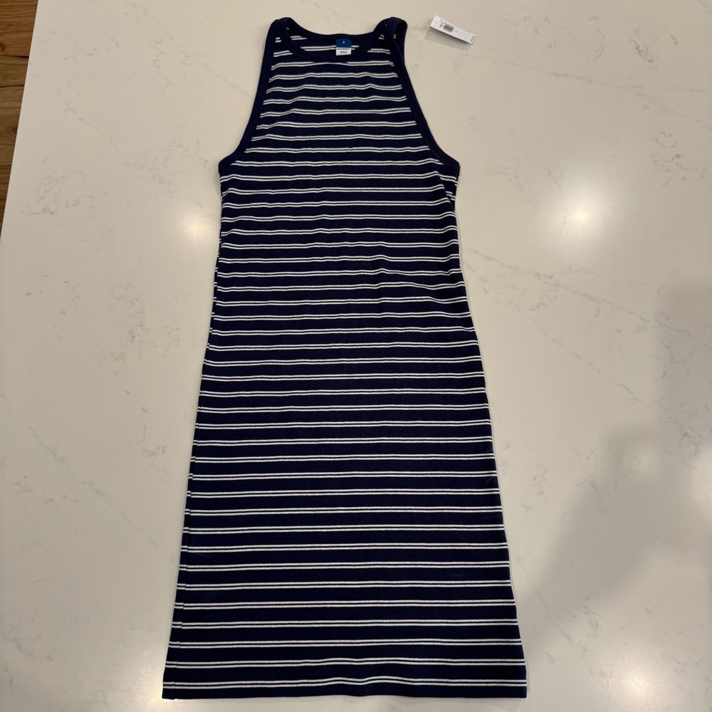 NWT Old Navy High Neck Cotton Rib Stretch Mini : Navy White Stripes : Small